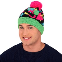 Gorro de años 80 verde y rosa
