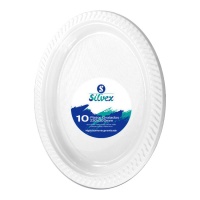 Bandeja de 30 x 23 cm ovaladas de plástico blanco - 10 unidades