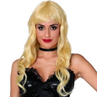 Peluca de melena ondulada rubia
