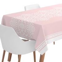Mantel de Navidad rosa con copos de 2,20 x 1,40 m - 1 unidad