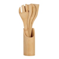Set de utensilios de cocina con soporte de bambú - 5 piezas