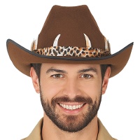 Sombrero de vaquero de leopardo y colmillos