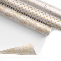 Papel de regalo con diseños dorados surtidos de 5 x 0,70 m - 1 unidad