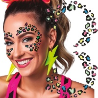 Joyas adhesivas faciales de leopardo de colores