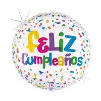 Globo de Feliz Cumpleaños redondo holográfico de 35 cm