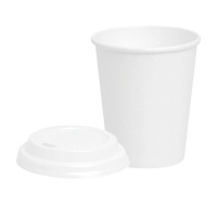 Vasos de 350 ml de cartón blanco tapa con agujero - 25 unidades