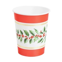 Vasos de 270 ml de Navidad de acebo - 6 unidades