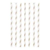 Pajitas de papel chevron blanco y rosa dorado - 12 unidades