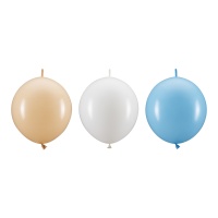 Globos de látex de 33 cm de enlace blanco, crema y azul - 20 unidades