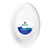 Bandeja de 30 x 23 cm ovaladas de plástico blanco - 3 unidades