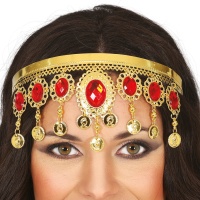 Diadema de zíngara con monedas y pidras rojas