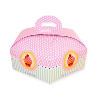 Caja de 34 x 34 x 10 cm para tarta hexagonal con asa