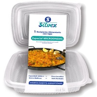 Envase de 2 L desechable con tapa bisagra