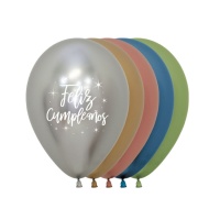 Globos de látex metalizados surtidos de Feliz Cumpleaños con estrellas de 30 cm - Sempertex - 12 unidades