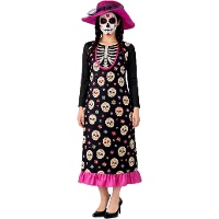 Disfraz de esqueleto Catrina con sombrero para mujer