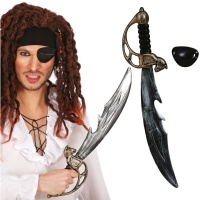 Espada pirata envejecida con parche - 50 cm