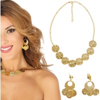 Set de collar y pendientes dorados zíngaros