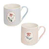 Taza de 370 ml a rayas con flor central - 1 unidad
