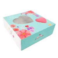 Caja de 23 x 23 x 8 cm para tarta decorada de corazones de San Valentín