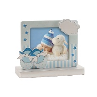 Figura para tarta de bautizo con marco para foto con patucos - 11 cm