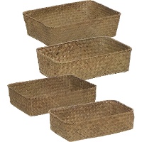 Cestas de rafia natural rectangulares bajas - 4 unidades
