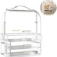 Organizador de maquillaje transparente con tapa y cajones de 26,5 x 18 x 35 cm