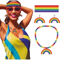 Conjunto arcoíris con collar, pendientes y cinta para el pelo