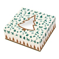 Caja para roscón de Reyes de 24 x 24 x 7,5 cm con árbol de Navidad